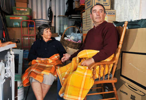 Rosalie Pall and Jozsef Papp spending their days in a storage shed while waiting to return to their house. Bruce Thomas Rosalie Pall and Jozsef Papp spending their days in a storage shed while waiting to return to their house. Bruce Thomas